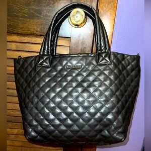 RARE MZ Wallace Small Black Quilted FULL LEATHER Metro Tote Deluxe